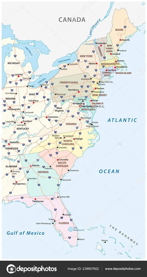 Vector Map East Coast United States — Stock Vector © Lesniewski 239907602