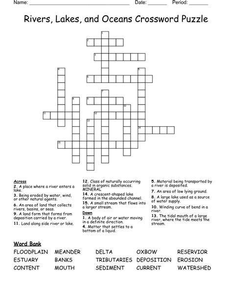 Rivers Lakes And Oceans Crossword Puzzle Wordmint