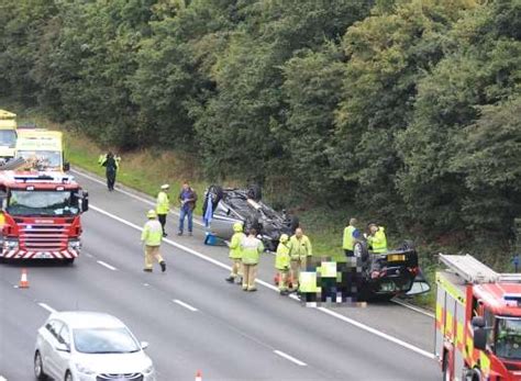 Maidstone Two Overturned Cars Shut Two Lanes Of M20