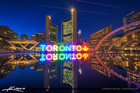 Toronto City Hall Night Lights Downtown Ontario Canada Hdr