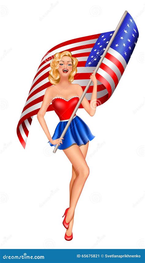 Pin Up Blond Patriotic Woman Stock Vector Illustration Of Pinup American