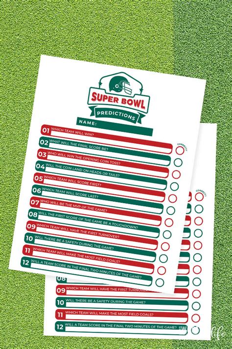 Super Bowl Prediction Game Printable