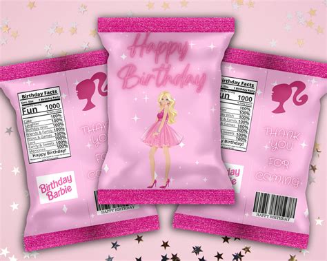 Barbie Chip Bag Imprimable Barbie Sur Le Thème Anniversaire Etsy France