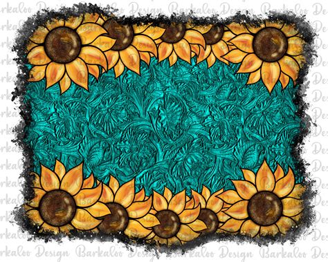 Sunflower Turquoise Tooled Leather Background Png Sublimation Etsy