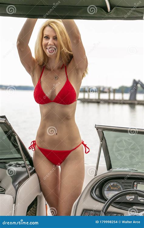 Beautiful Bikini Model Relaxing On A Boat Stock Photo Image Of Female Outdoors