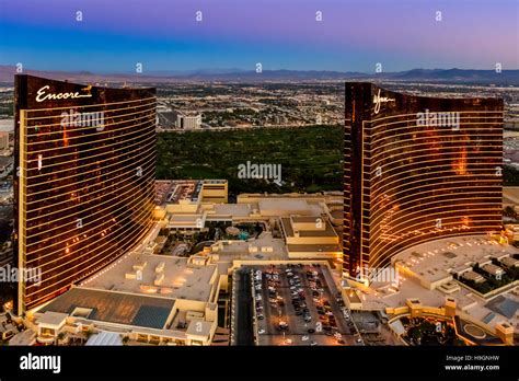 Aerial View Of Wynn And Encore Hotels The Strip Las Vegas Nevada Usa