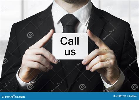Businessman Holding Card Call Us Stock Image Image Of Business