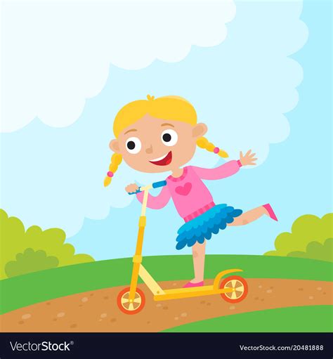 cartoon girl riding a bike having fun riding vector image