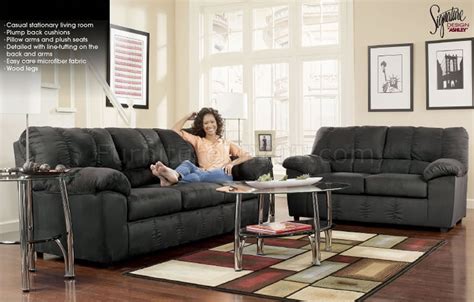 Black Microfiber Casual Sofa And Loveseat Set By Ashley Design