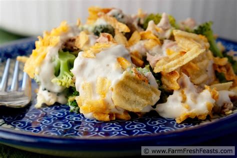 Potatoes are the backbone behind so many comfort foods. Farm Fresh Feasts: Tuna Broccoli Casserole with Potato Chip Topping