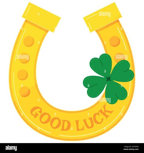Gold Horseshoe With Green Four Leaves Clover Icon Lucky Irish Celtic