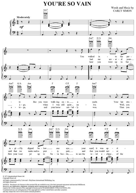 Youre So Vain By Carly Simon Digital Sheet Music For Guitar Chords