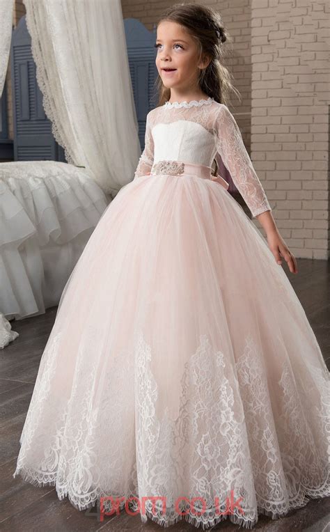 Jewel 34 Length Sleeve Candy Pink Kids Prom Dresses Chk002 Uk