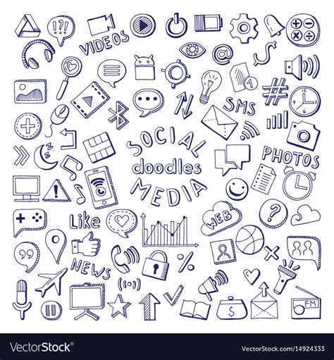 Social Media Hand Drawn Icons Set Computer And Vector Image