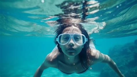 Premium Photo Closeup Of A Woman Swimming Underwater In A Clear Blue