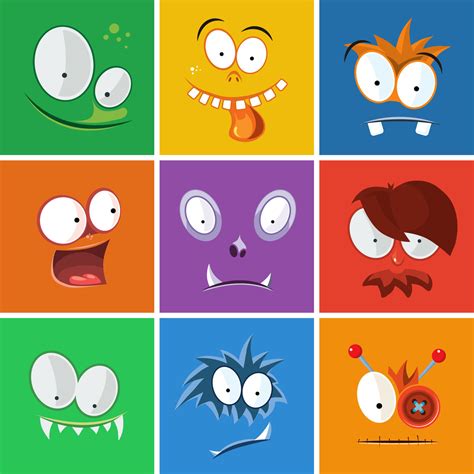 Cartoon Funny Faces With Emotions Monsters Expression Vector Set By