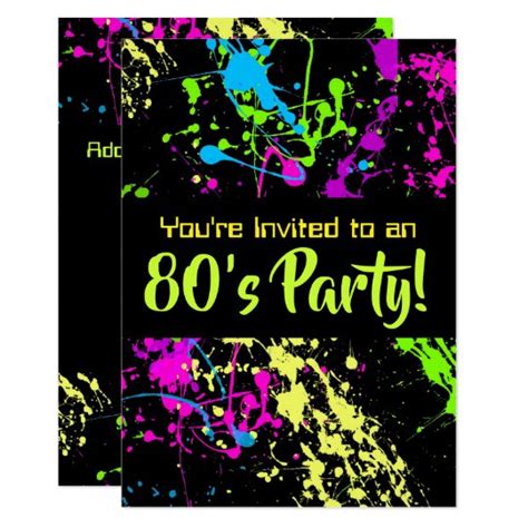 80er Party Retro Neonfarben Spritzer Geburtstag Einladung Zazzlede