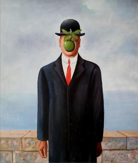 Hand Painted Oil Painting Man With Apple On Face Repro 20x24in