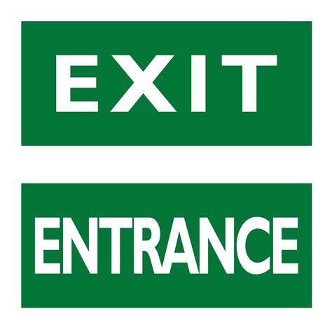 Exit And Entrance Signs English White Text On Green Background