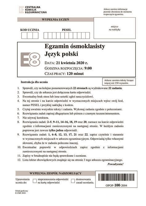 Egzamin ósmoklasisty: Język POLSKI 2020 - ODPOWIEDZI, zadania i pytania ...