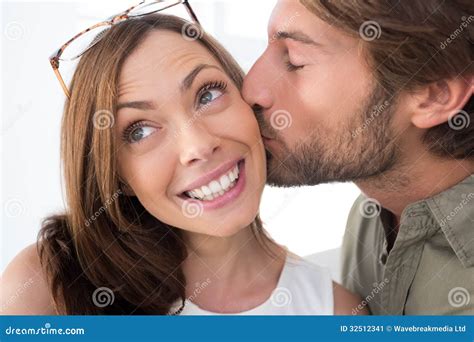 Man Giving Pretty Woman Kiss On The Cheek Stock Image Image Of Brunette Expression
