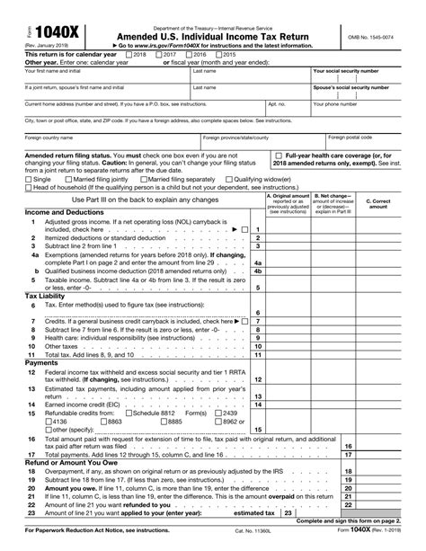 Irs Form 1040x Download Fillable Pdf Or Fill Online Amended Us