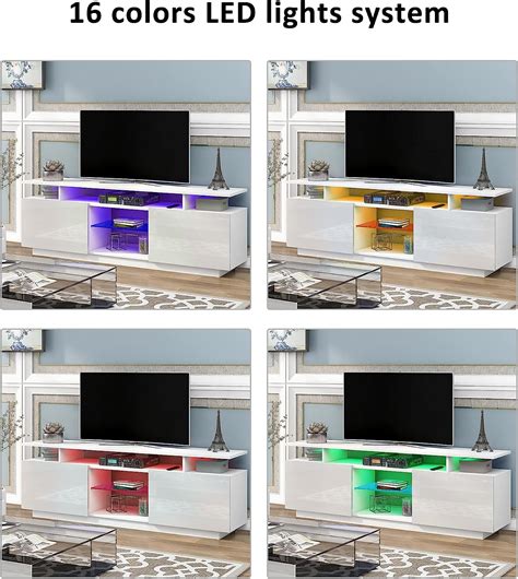 Buy Ssline Modern White Tv Stand With Rgb Led Light Wood Television