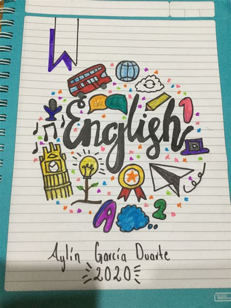 Portada de inglés Portada de cuaderno de dibujos Portadas