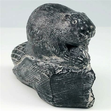 A Wolf Original Carved Soapstone Beaver Figurine Handmade Etsy