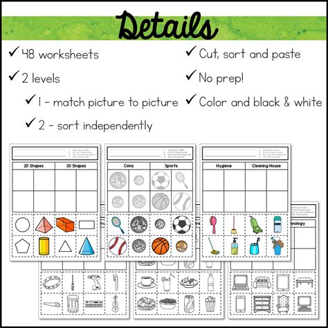 Category Sorting Cut And Paste Worksheets Autism Work Tasks