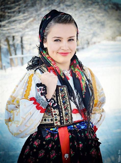 Romanian Girl In Romanian Traditional Costume From Venetia De Jos