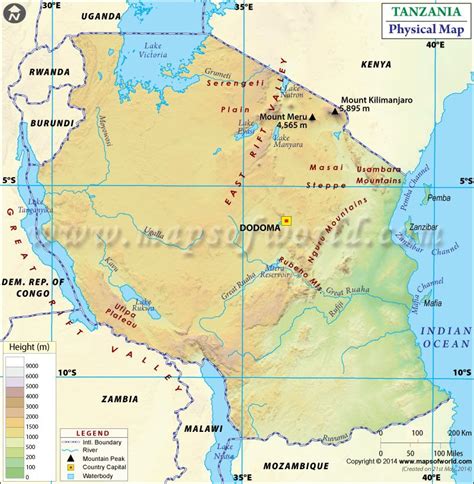 Physical Map Of Tanzania Tanzania Physical Map Physics
