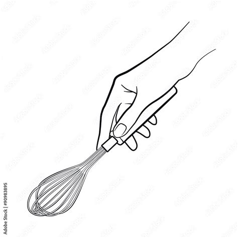 Woman Hand Holding Whisk Kitchen Tools Outline Cooking Gesture Hand