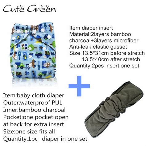 Cute Green Bamboo Charcoal Double Gusset Baby Pocket Cloth Diper