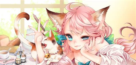 Here you can share art, news, and participate in. Anime Original Garota Long Hair Pink Hair Blue Eyes Smile Animal Ears Cat Girl Gato Animais ...