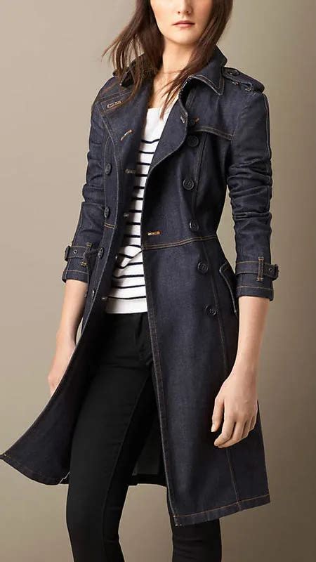 New Arrival Classic British Style Long Denim Trench Coat Double Breasted Belted Trench Coat For