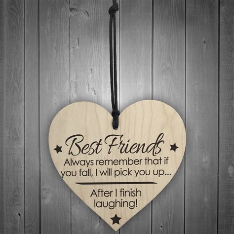 Best Friends Finish Fall Laughing Wooden Hanging Heart Plaque
