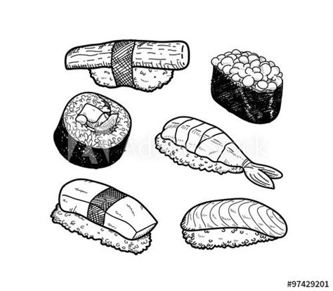 Stock Image Sushi Icon Doodle Set A Hand Drawn Vector Doodle