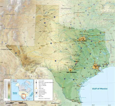 Texas 3d Relief Map Cut Out With Urban Areas And Interstate Stock 3d