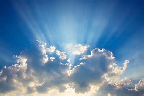 Blue Sky And Clouds With Sun Rays Stock Photo Image Of