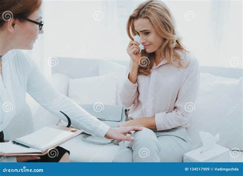 Adult Woman And Doctor In Psychologist Office Stock Image Image Of Loneliness Emotion 134517909