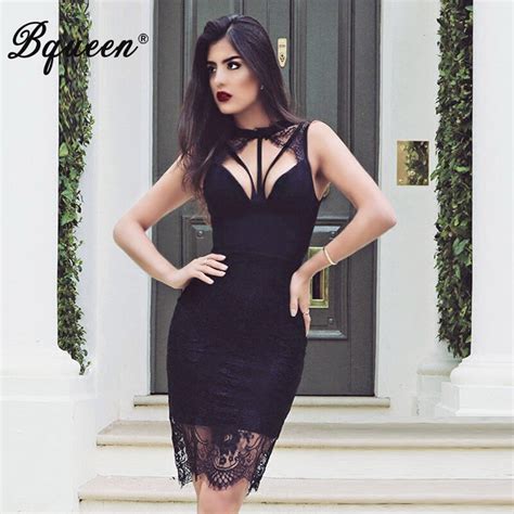 Bqueen Sexy Lace Hollow Out Knee Length Summer Women Bandage Dress O