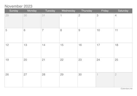 November 2023 Printable Calendar