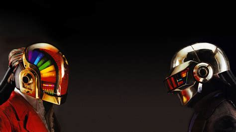 Daft Punk With Colorful Helmets In Black Background Hd Daft Punk