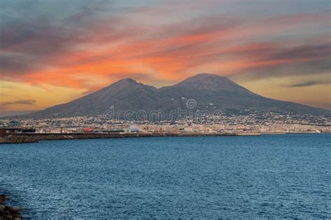 Sunrise Over Famous Mount Vesuvius And The Gulf Of Naples Italy Stock