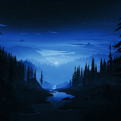 Download Dark Night River Forest Minimal Art 2248x2248 Wallpaper