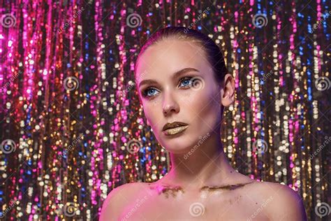 Beauty Portrait Of A High Fashion Model Woman In Colorful Bright Neon