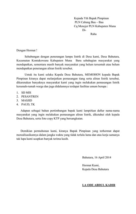 Surat Permohonan Aliran Listrik Desa Bahutara Kab Muna Pdf