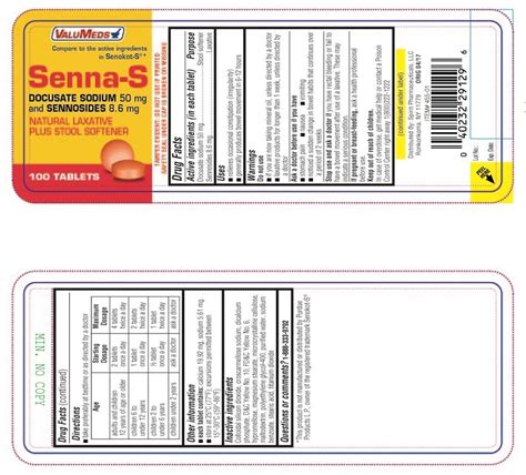 Dailymed Senna S Docusate Sodium And Sennosides Tablet