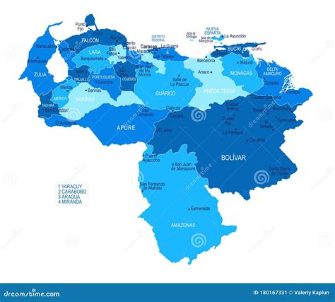 Venezuela Map Cities Regions Vector Stock Illustration